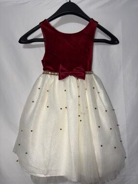 American Princess Burgundy and Ivory Velvet Tulle Dress with Bow
